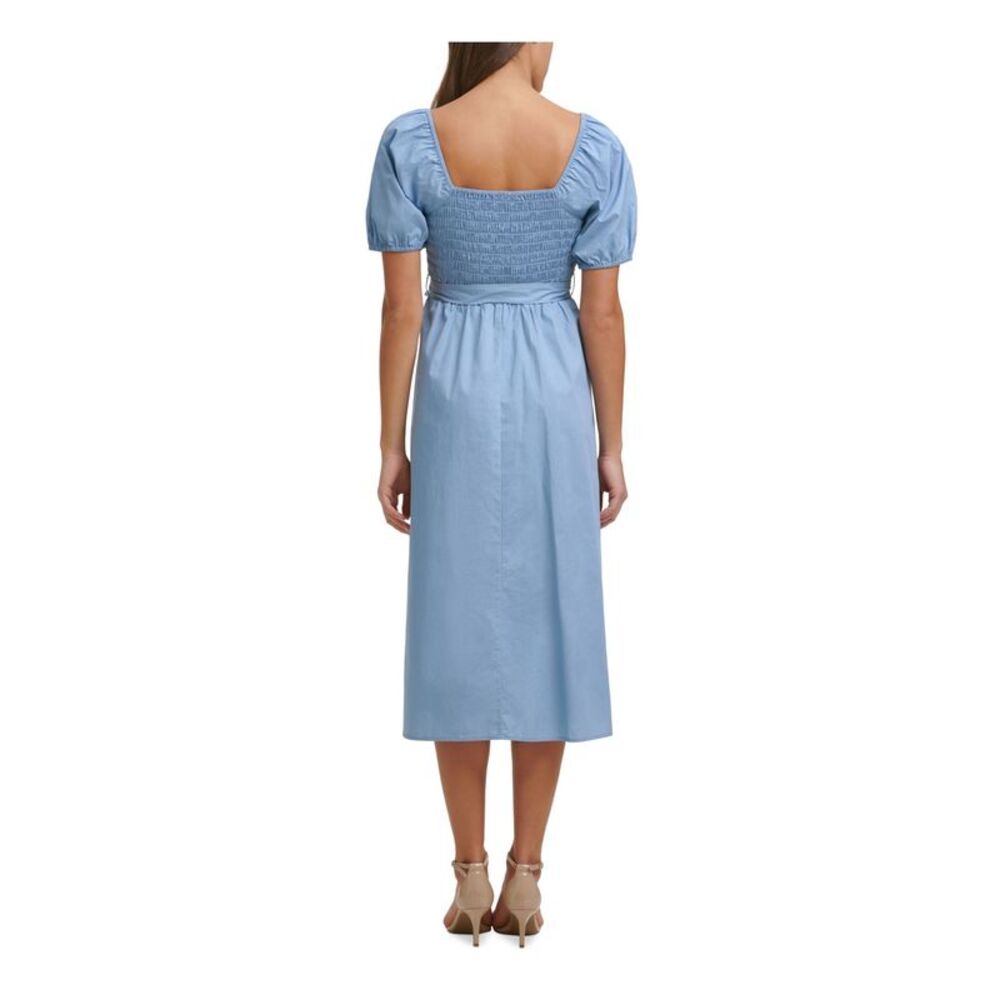 NWT KENSIE DRESSES Womens Blue Tie Square Neck Midi Shift Dress 8 - Picture 2 of 5